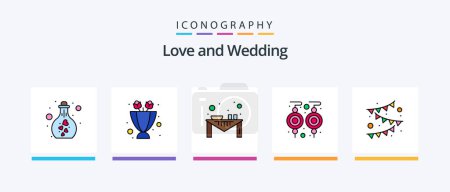 Ilustración de Wedding Line Filled 5 Icon Pack Including lab. drink. garland. sitting area. love. Creative Icons Design - Imagen libre de derechos