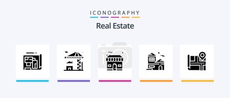 Ilustración de Real Estate Glyph 5 Icon Pack Including house . estate . estate. shop. Creative Icons Design - Imagen libre de derechos