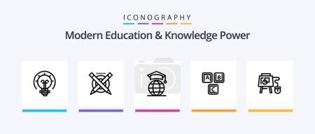 Illustration for Modern Education And Knowledge Power Line 5 Icon Pack Including bank. award. desk. degrees. certificate. Creative Icons Design - Royalty Free Image