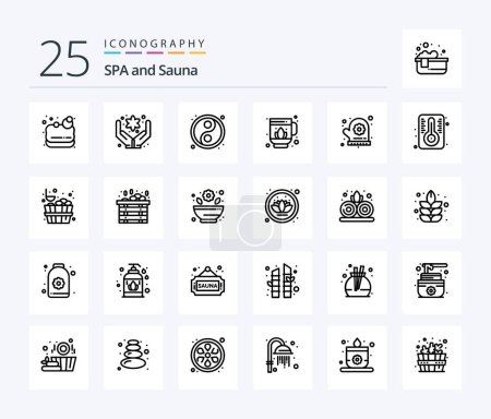 Illustration for Sauna 25 Line icon pack including thermometer. degree. yin. sauna. oven mitt - Royalty Free Image