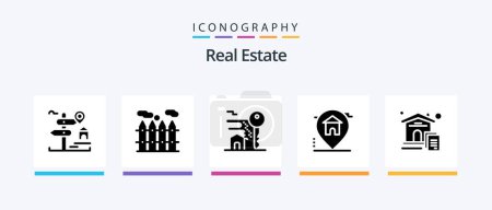 Ilustración de Real Estate Glyph 5 Icon Pack Including house . location . real estate. room. Creative Icons Design - Imagen libre de derechos
