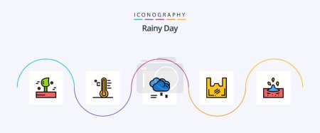 Ilustración de Rainy Line Filled Flat 5 Icon Pack Including supermarket. plastic. temperature. ecology. rainy weather - Imagen libre de derechos