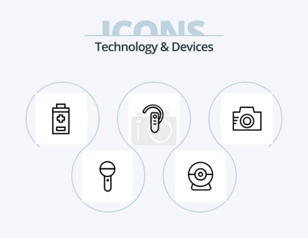 Téléchargez les illustrations : Devices Line Icon Pack 5 Icon Design. . wifi. microphone. computer. microchip - en licence libre de droit