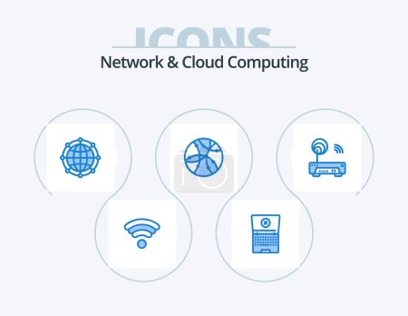 Illustration for Network And Cloud Computing Blue Icon Pack 5 Icon Design. router. device. internet. technology. internet - Royalty Free Image