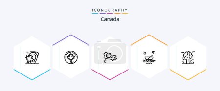 Téléchargez les illustrations : Canada 25 Line icon pack including alpine. river. maple. kayak. boat - en licence libre de droit