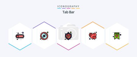 Illustration for Tab Bar 25 FilledLine icon pack including . shopping list. protection. favorite. heart - Royalty Free Image