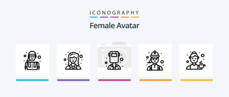 Téléchargez les illustrations : Female Avatar Line 5 Icon Pack Including female. asian. avatar. analyst. user. Creative Icons Design - en licence libre de droit