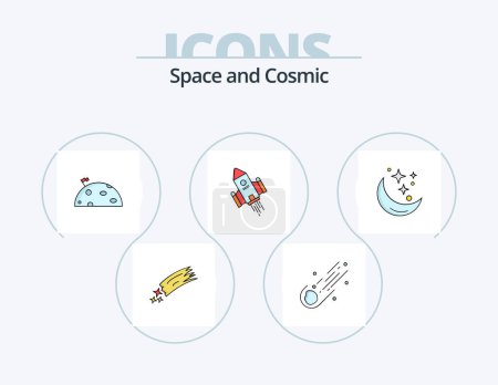 Illustration for Space Line Filled Icon Pack 5 Icon Design. space. space craft. view. game. startup - Royalty Free Image