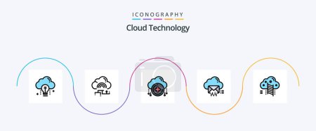 Téléchargez les illustrations : Cloud Technology Line Filled Flat 5 Icon Pack Including data. mail. connect. cloud. new - en licence libre de droit