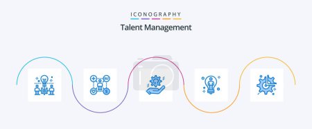 Téléchargez les illustrations : Talent Management Blue 5 Icon Pack Including solution. bulb. add. solution. cog - en licence libre de droit