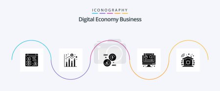 Téléchargez les illustrations : Digital Economy Business Glyph 5 Icon Pack Including . smart home. euro. intelligent. digital - en licence libre de droit