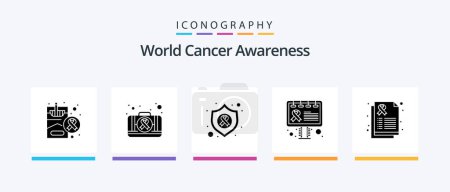 Téléchargez les illustrations : World Cancer Awareness Glyph 5 Icon Pack Including health. sign. arrow. awareness. advertisement. Creative Icons Design - en licence libre de droit