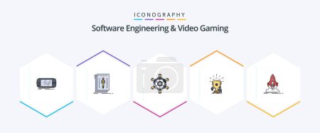 Illustration for Software Engineering And Video Gaming 25 FilledLine icon pack including sport. awards. language. playing. game - Royalty Free Image