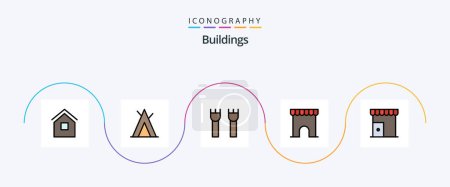 Illustration for Buildings Line Filled Flat 5 Icon Pack Including building. marketplace. castle. institute building. medieval - Royalty Free Image