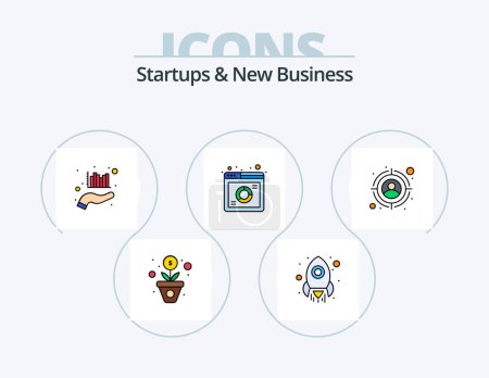 Illustration for Startups And New Business Line Filled Icon Pack 5 Icon Design. online meeting. meeting. analysis. chat. goal - Royalty Free Image