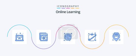 Illustration for Online Learning Blue 5 Icon Pack Including book. healthy. learning. fruit. information - Royalty Free Image