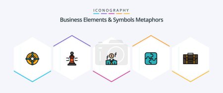 Ilustración de Business Elements And Symbols Metaphors 25 FilledLine icon pack including backpack. strategy. poker. parts. money - Imagen libre de derechos