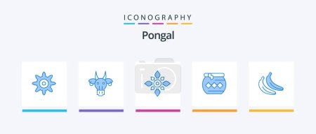 Ilustración de Pongal Blue 5 Icon Pack Including festival. water. decorate. sand. holi. Creative Icons Design - Imagen libre de derechos