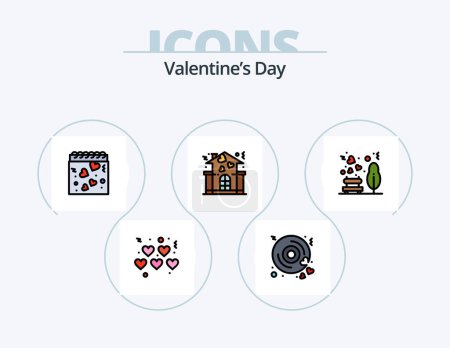 Ilustración de Valentines Day Line Filled Icon Pack 5 Icon Design. hand. protect. date. picnic. love - Imagen libre de derechos