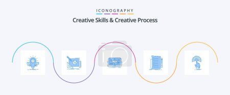 Téléchargez les illustrations : Creative Skills And Creative Process Blue 5 Icon Pack Including checklist. growth. creative. view. book - en licence libre de droit