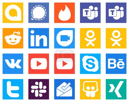 Ilustración de 20 Professional Social Media Icons such as behance; skype; linkedin; video and vk icons. Minimalist and professional - Imagen libre de derechos