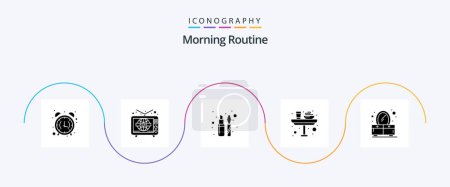 Illustration for Morning Routine Glyph 5 Icon Pack Including lunch. food. world wide. dinner. mascara - Royalty Free Image