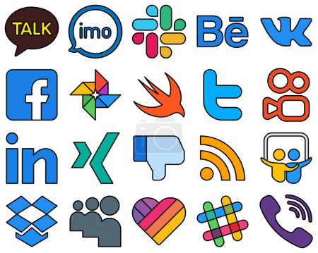 Illustration for 20 High-Quality Line Filled Social Media Icons Set such as professional. kuaishou. facebook. tweet and swift Fully customizable and minimalist - Royalty Free Image