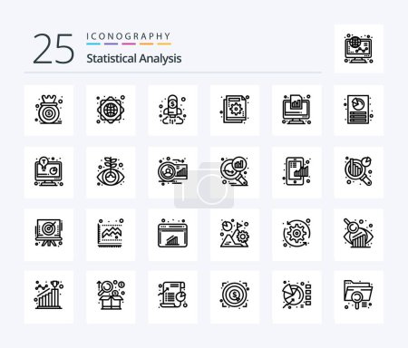 Ilustración de Statistical Analysis 25 Line icon pack including graph. chart. analysis. business. goal - Imagen libre de derechos
