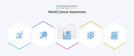 Ilustración de World Cancer Awareness 25 Blue icon pack including medical. cancer. book. shield. arrow - Imagen libre de derechos