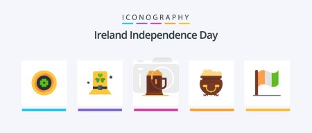 Téléchargez les illustrations : Ireland Independence Day Flat 5 Icon Pack Including american. pot. patrick. food. drink. Creative Icons Design - en licence libre de droit