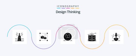 Ilustración de Design Thinking Glyph 5 Icon Pack Including computer. file. processing. drawing. store - Imagen libre de derechos