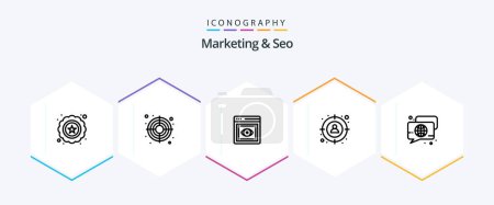 Illustration for Marketing And Seo 25 Line icon pack including speech. chat. visibility. bubble. man - Royalty Free Image