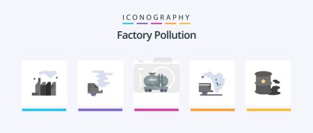 Illustration for Factory Pollution Flat 5 Icon Pack Including garbage. barrels. oil. pollution. environment. Creative Icons Design - Royalty Free Image