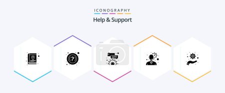 Illustration for Help And Support 25 Glyph icon pack including . optimization. bubble. management. gear - Royalty Free Image