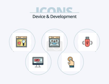 Téléchargez les illustrations : Device And Development Line Filled Icon Pack 5 Icon Design. monitor. music. browser. play. computer - en licence libre de droit