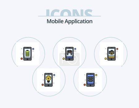 Téléchargez les illustrations : Mobile Application Line Filled Icon Pack 5 Icon Design. application. email. bag. mobile. app - en licence libre de droit