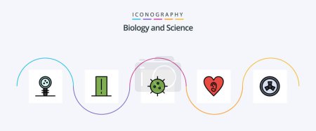Téléchargez les illustrations : Biology Line Filled Flat 5 Icon Pack Including love. ear. gadget. germ. chemistry - en licence libre de droit