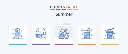 Ilustración de Summer Blue 5 Icon Pack Including ice. drink. sun. summer. outdoor. Creative Icons Design - Imagen libre de derechos