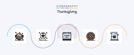 Téléchargez les illustrations : Thanksgiving Line Filled Flat 5 Icon Pack Including dessert. baking. sports. thanksgiving. holiday - en licence libre de droit
