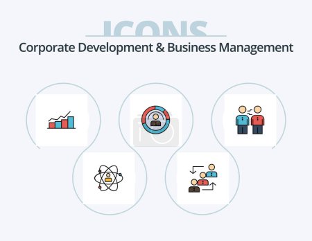Téléchargez les illustrations : Corporate Development And Business Management Line Filled Icon Pack 5 Icon Design. human. efficiency. business. work. room - en licence libre de droit