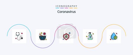 Téléchargez les illustrations : Coronavirus Line Filled Flat 5 Icon Pack Including blood virus. medical. protection. virus protection. manicure - en licence libre de droit