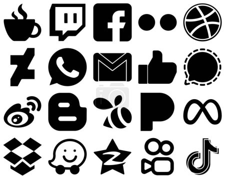 Illustration for 20 Creative Black Solid Icon Set such as signal. like. yahoo. mail and gmail icons. Fully editable and versatile - Royalty Free Image