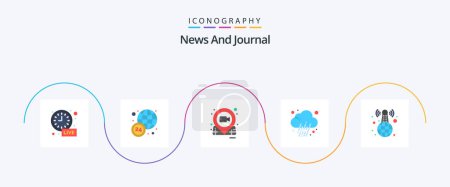 Illustration for News Flat 5 Icon Pack Including live. world wide. movie. weather. news - Royalty Free Image
