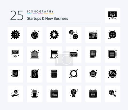 Téléchargez les illustrations : Startups And New Business 25 Solid Glyph icon pack including business. calendar. gear. appointment. group - en licence libre de droit
