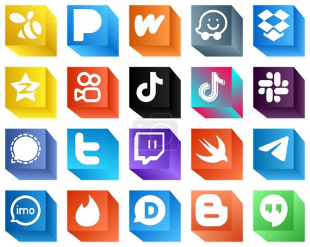 Ilustración de 3D Social Media Brand Icons for Mobile App 20 Icons Pack such as mesenger. slack and video icons. Fully customizable and high-quality - Imagen libre de derechos