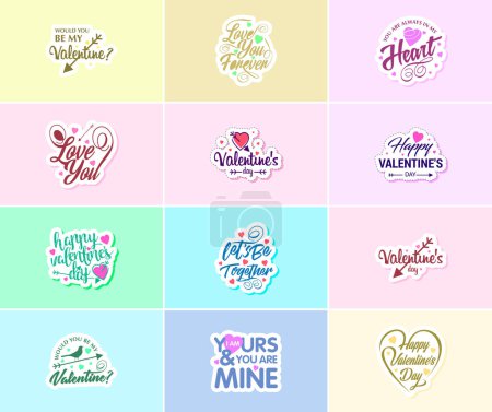 Téléchargez les illustrations : Saying I Love You with Beautiful Valentine's Day Design Stickers - en licence libre de droit