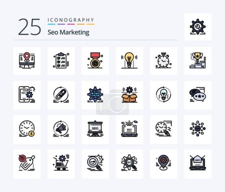 Illustration for Seo Marketing 25 Line Filled icon pack including light. idea. wishlist. medal. prize - Royalty Free Image