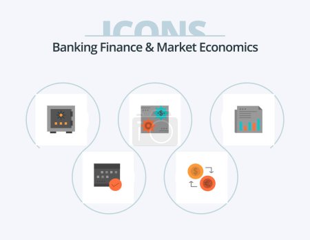 Ilustración de Banking Finance And Market Economics Flat Icon Pack 5 Icon Design. deposit. lock. coins. money. finance - Imagen libre de derechos