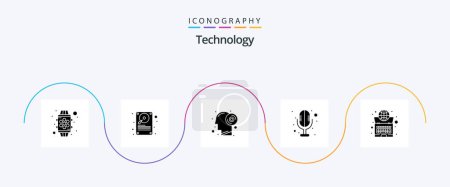 Téléchargez les illustrations : Technology Glyph 5 Icon Pack Including internet. global. disc. sound recorder. electronics - en licence libre de droit