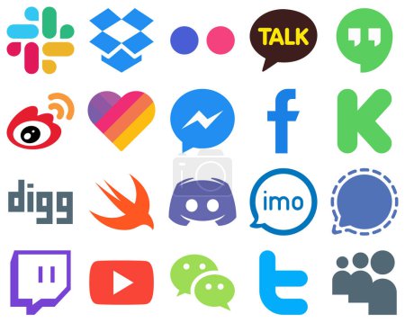 Illustration for 20 Flat Social Media Icons for a Sleek and Clean Look kickstarter. fb. china. facebook and facebook icons. Elegant Gradient Icon Set - Royalty Free Image